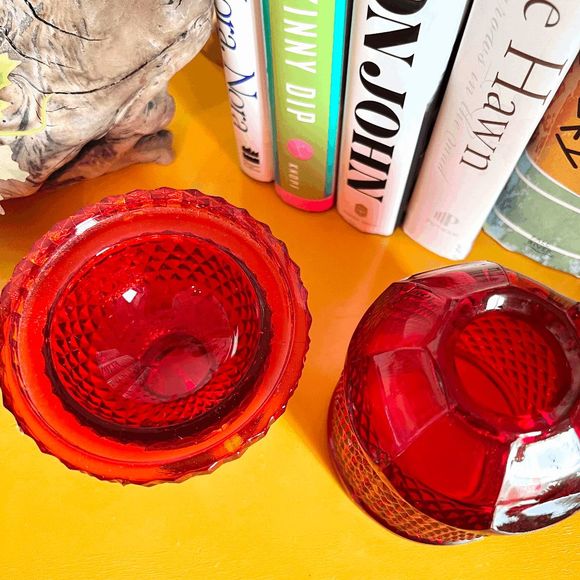 Vintage Viking Glass Red Diamond Point Glimmer Fairy Lamp - Picture 6 of 6